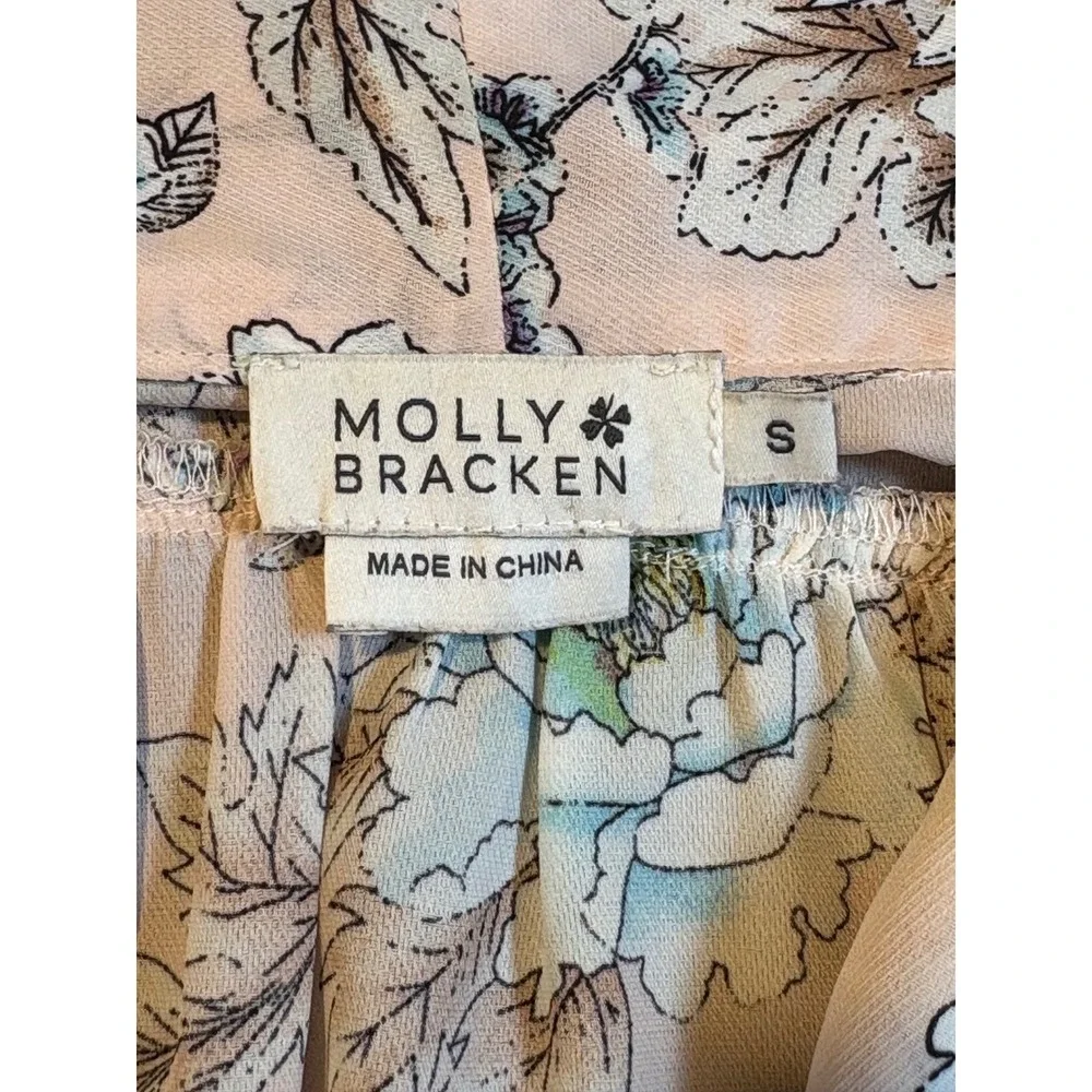 Molly Bracken Floral Tie Neck Mini Dress Womens Size S Pink Sleeveless Fit Flare